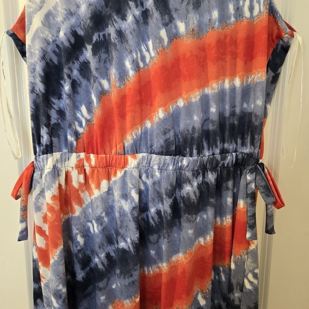 Nina Leonard Red And Blue Cinch Waist Sleeveless Maxi Dress Size 1X - Picture 2 of 15